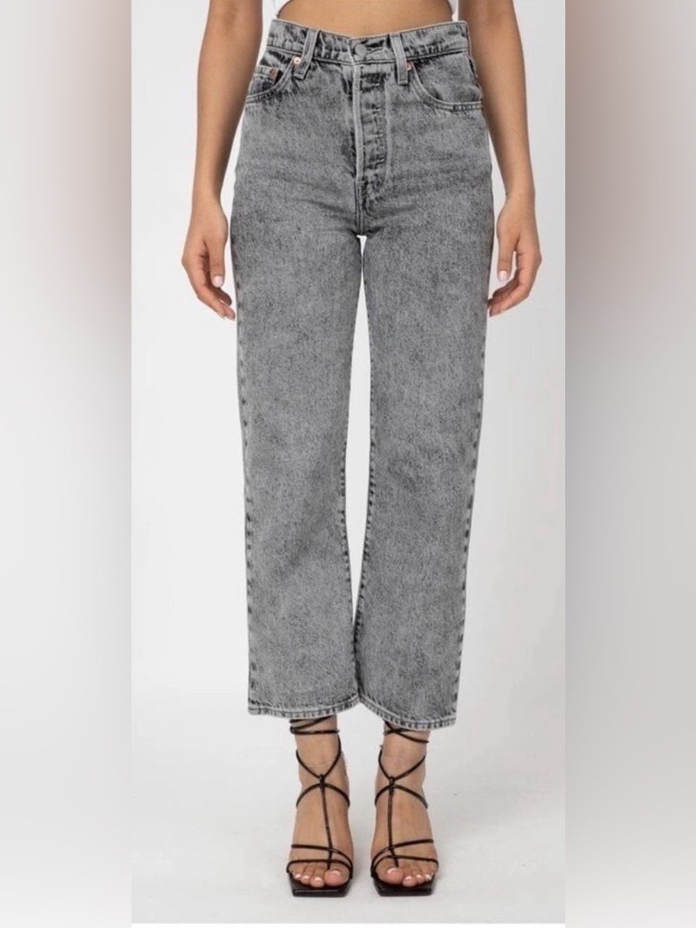 Levi's Ribcage High Rise Straight Leg Ankle Grey Wash Jeans